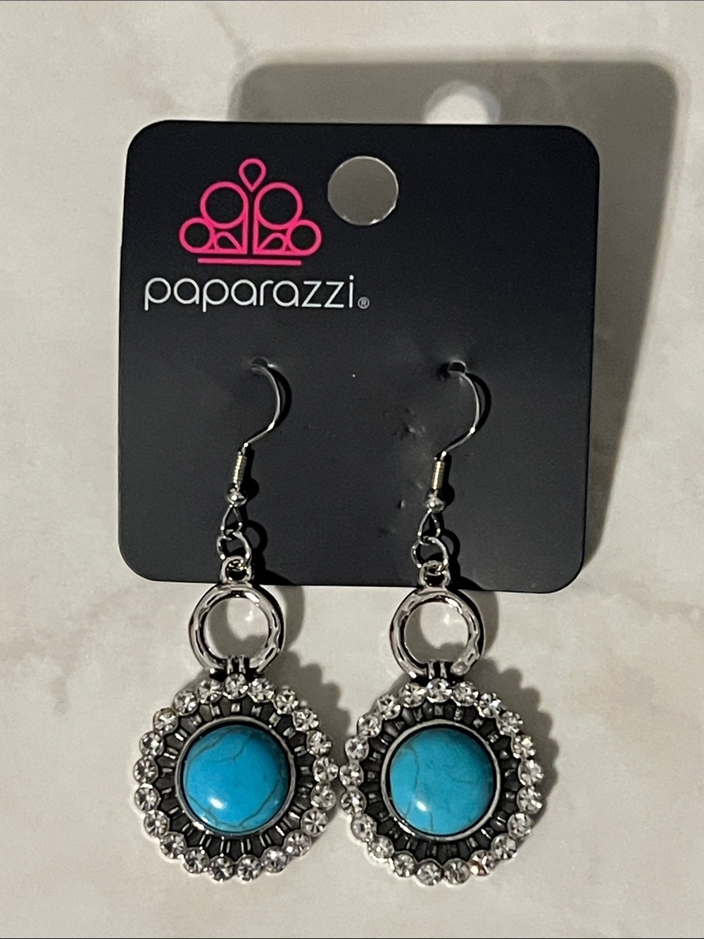 Paparazzi Silver-Turquoise Circle Drop Earrings